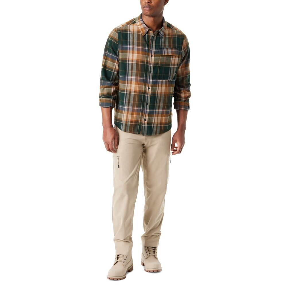 Bass Outdoor Shirt Men's Green Plaid Long Sleeve Button-Up Classic Fit MAC73